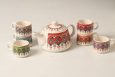 Hand-Painted Ceramic Tea Set: Vibrant Motif Kettle & Cups